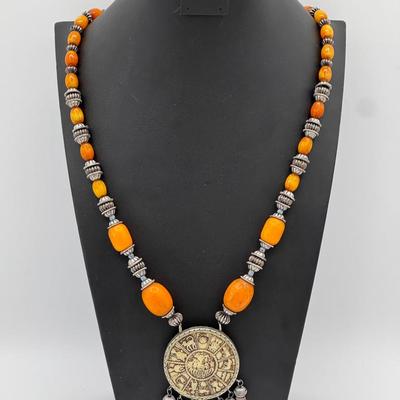 Vintage Zodiac Pendant Necklace With Possible Butterscotch Amber 