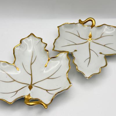 (2) Barat Limoges Leaf Trinket Dishes 