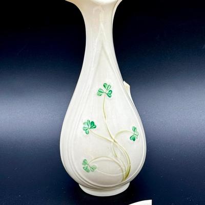 Belleek Shamrock Ewer-Style Vase with Broken Handle