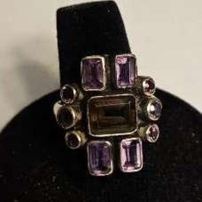 Sterling Silver Nicky Butler Amethyst With An Amber Middle Stone Ring SZ 9.
