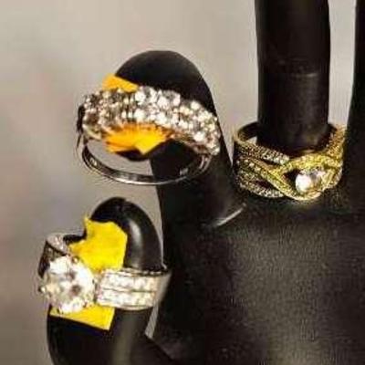 Sterling Ring With Large CZ Stone, Sterling Ring With 3 CZ Stones Plus