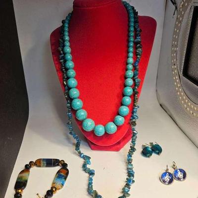 Blue Turquoise & Blue Apatite Necklaces, Murano Glass ER, Music ER, Scenic Bracelet 