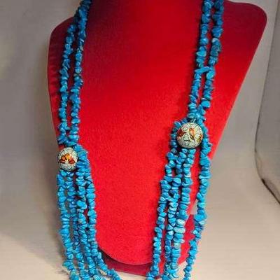 Vintage Blue Howlite Chip Bead Necklace 