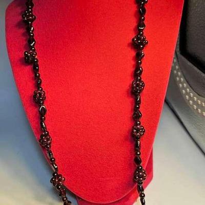 Deep Red Garnet Stones Bead Necklace 