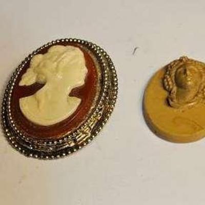 White Cameo Brooch & A Cameo Head On A Plastic Setting