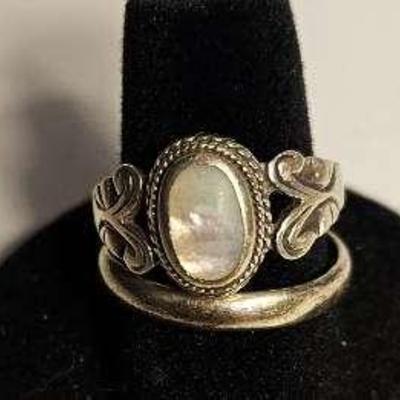 Sterling Ladies Wedding Band Ring, Sterling MOP Ring