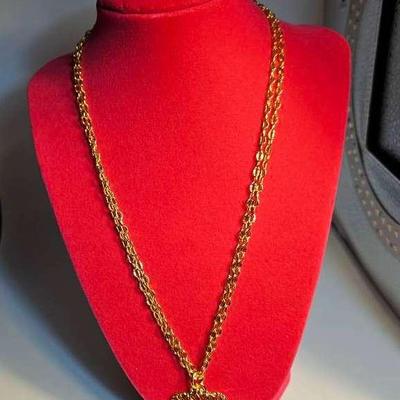 18k Gold Plated Pendant Double Chain Necklace 