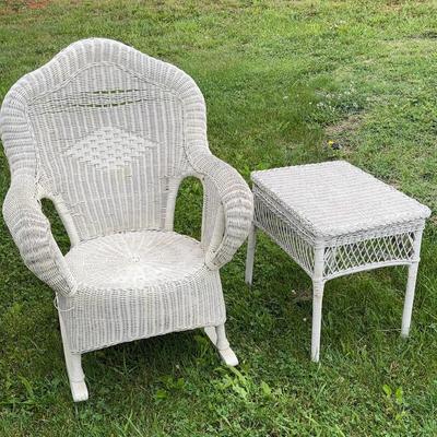Wicker Rocker and Side Table