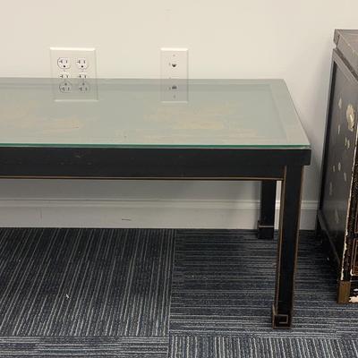 Asian Glass Top Coffee Table and Console Cabinet