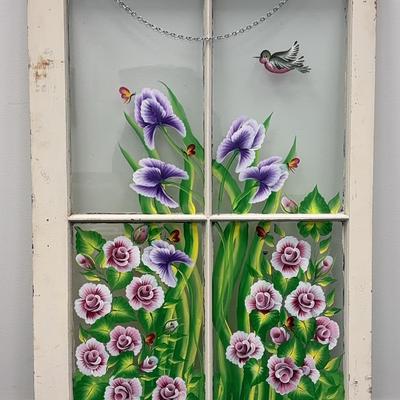 Hand Painted 4 Pane Vintage Window 