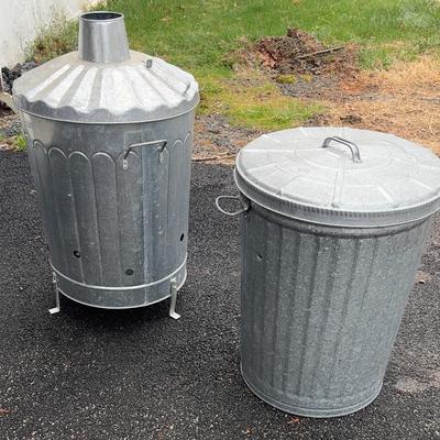 Galvanized Steel Trash Can and Burn Barrel with Lids