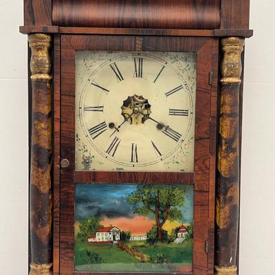 Antique New Haven Clock Co Reverse Painted Mantel Clock