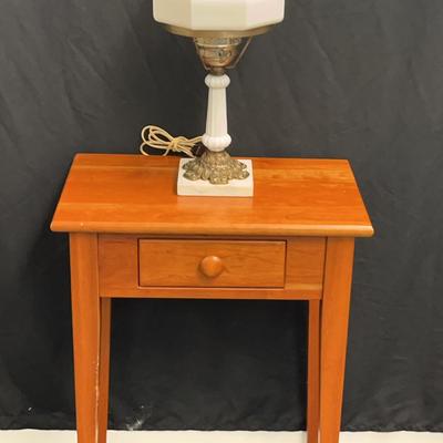 Side Table With Drawer And Milk Glass Lamp With Marble Base