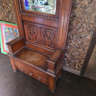 Antique Oak Hall Tree