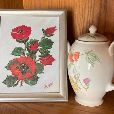 Signed Painting and Vintage Tea Pot