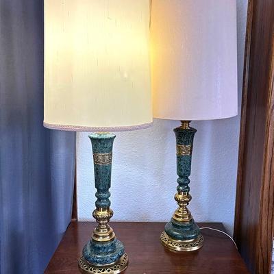 Vintage Japanese Bronze & Marble Column Table Lamps