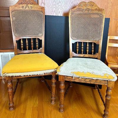 Oak Wood Woven Cane Back Chairs 