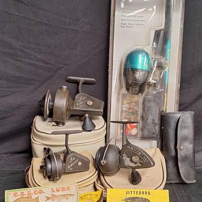 Vintage Shakespeare Tele-Cast Outfit, 3 Vintage Spinning Fishing Reels, And More 