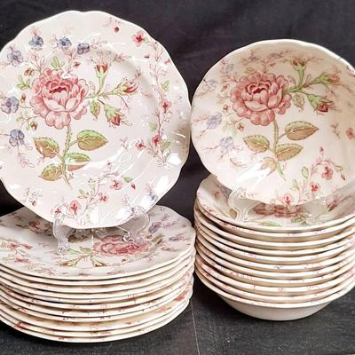 Johnson Bros Rose Chintz Pink Scalloped Bread & Butter Plates, Bowl 