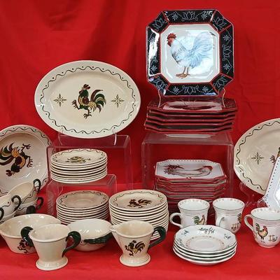 Rooster Dishes from  3 companies Poppytrail, Mikasa, Cracker Barrel