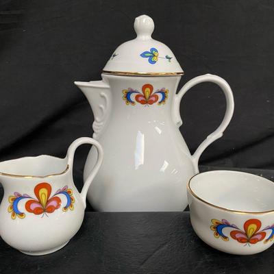 Porsgrund Norway ‘Farmer’s Rose’ 3 Piece Porcelain 