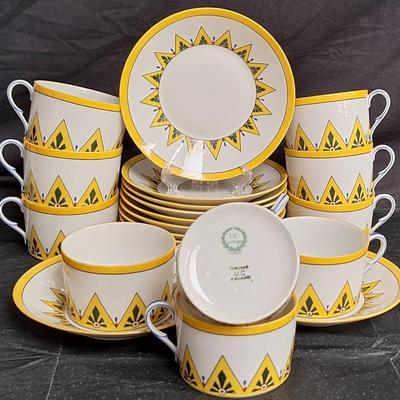 Vintage Limoges Sunburst-Style Tea Cups and Saucers