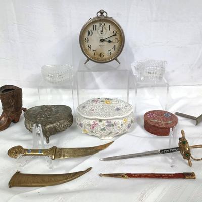 Vintage Toledo Spanish Silver Letter Opener W/ Westclox Alarm Clock And More