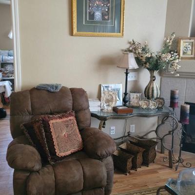 Recliner and glass top tables