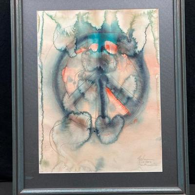 Ct511r original watercolor signed by artist with peace sign