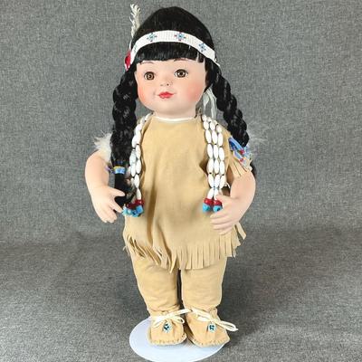 Paradise Galleries 14” Native American Girl Porcelain Doll With Stand Numbered With Initials TC