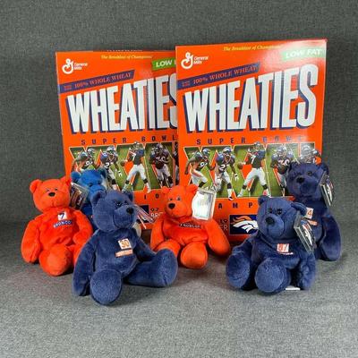 Wheaties Super Bowl XXXII DENVER BRONCOS Boxes Unopened and 6 Limited Treasures Broncos Plush Toys