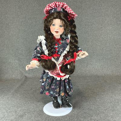Paradise Galleries 14” Porcelain Doll With Stand Signed By Cindy Shaffer And Numbered