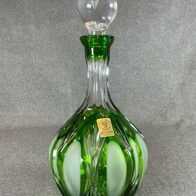Caesar Crystal Bohemiae DANDELION Large Cognac Decanter In Emerald   