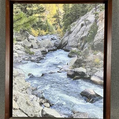 Framed Photo Of A Mountain Stream Printed On Canvas