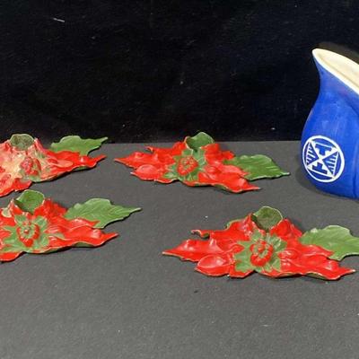 Vintage Metal Poinsettia Candle Holders 