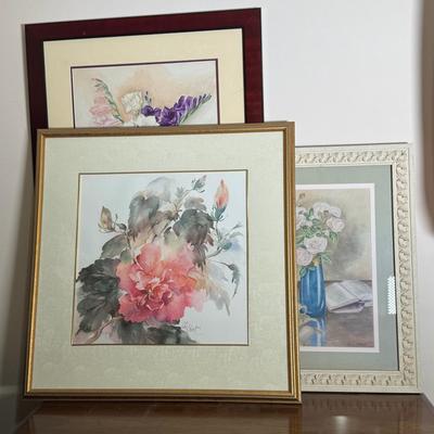Signed Watercolor Art - Framed Flowers