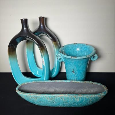 Decorative Ceramic Vases - Turquoise and Brown
