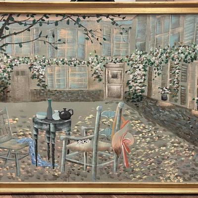 Large Oil Painting Of A Courtyard By Latour