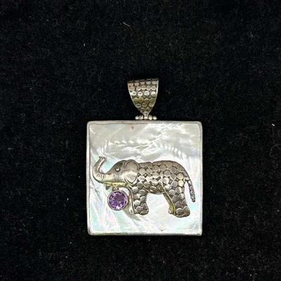Sterling Silver Elephant with Amethyst Gem Pendant 