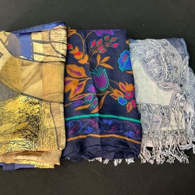 3 Blue Toned Scarves