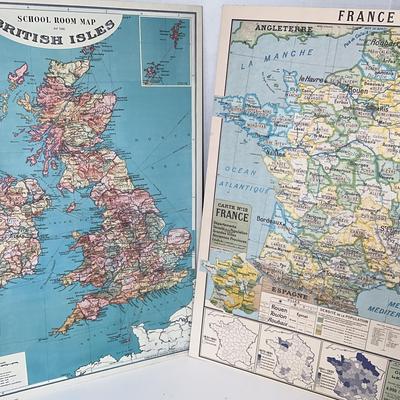 British Isles & France Classroom Vint Repro Mounted Maps