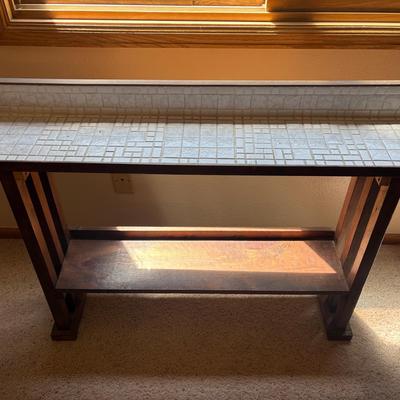 Small Tile Top Wooden Plant Table