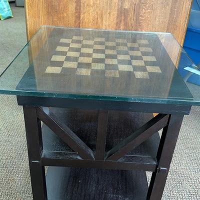 Checkerboard Small Game Table With Glass Cover