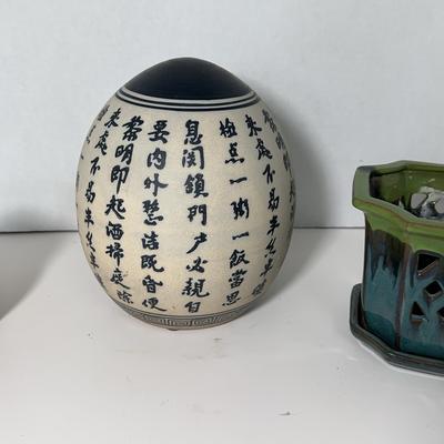 Chinese Calligraphy Pottery Egg & Pots