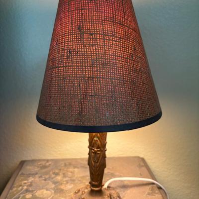 Art Deco Nouveau Arts & Craft Iron Lamp W/Modern Burlap Shade