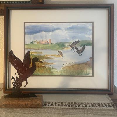 Water Color By Ken Hesse & Metal Flying Mallard 