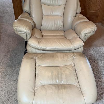 Almond Leather MCM Style Lounge Chair W Ottoman