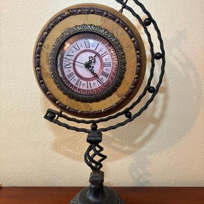 Decorative Battery Operated Globe Styled Clock w/ Cast Iron Stand 
