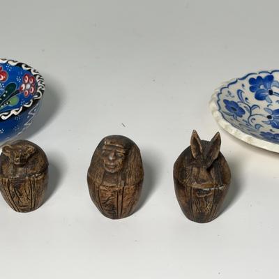 Mini Egyptian Canopic Jars & Middle Eastern Pottery