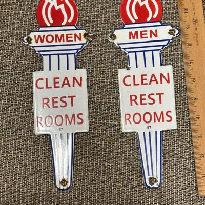 1957 Standard Oil porcelain restroom signs